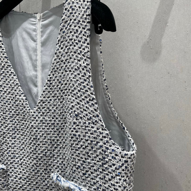 CC 25 Tweed Dress Gray Blue Woven Fabric