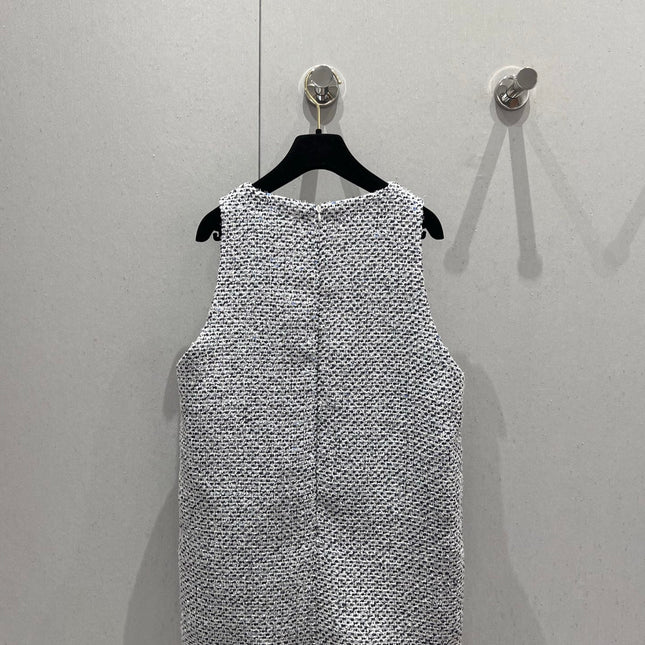 CC 25 Tweed Dress Gray Blue Woven Fabric