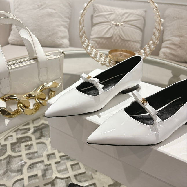 SUZY POINTY TOE BALLERINA IN WHITE PATENT CALFSKIN