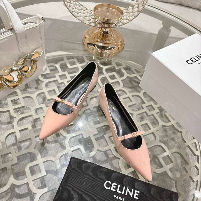 SUZY POINTY TOE BALLERINA IN BLUSH PINK PATENT CALFSKIN
