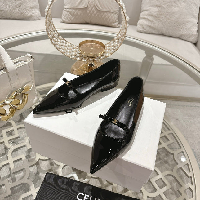 SUZY POINTY TOE BALLERINA IN BLACK PATENT CALFSKIN