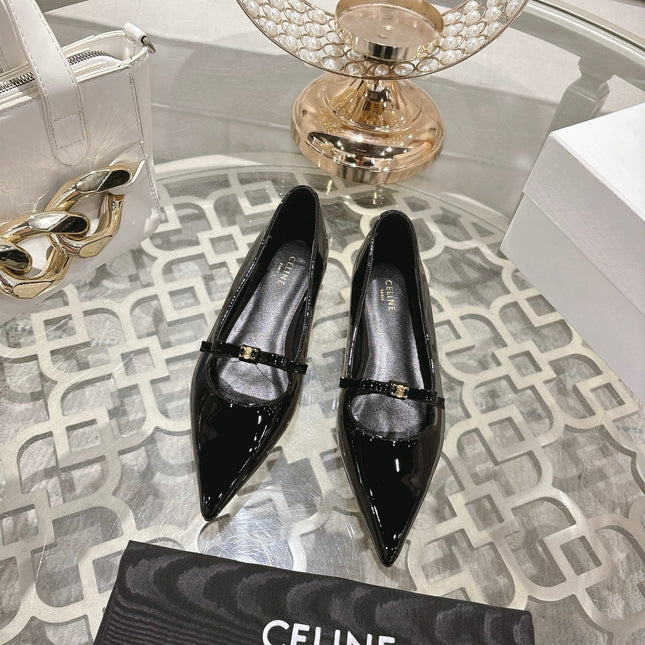 SUZY POINTY TOE BALLERINA IN BLACK PATENT CALFSKIN