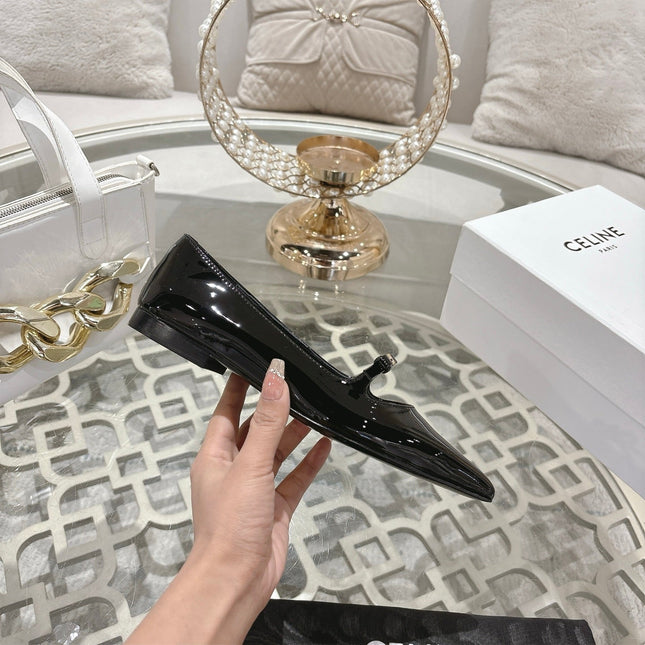 SUZY POINTY TOE BALLERINA IN BLACK PATENT CALFSKIN