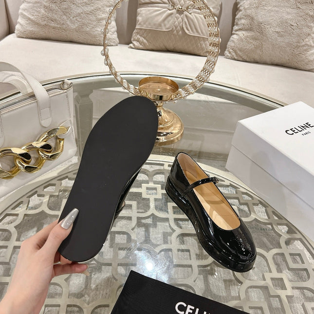 CLARA WEDGE MARY-JANE BALLERINA IN BLACK PATENT CALFSKIN
