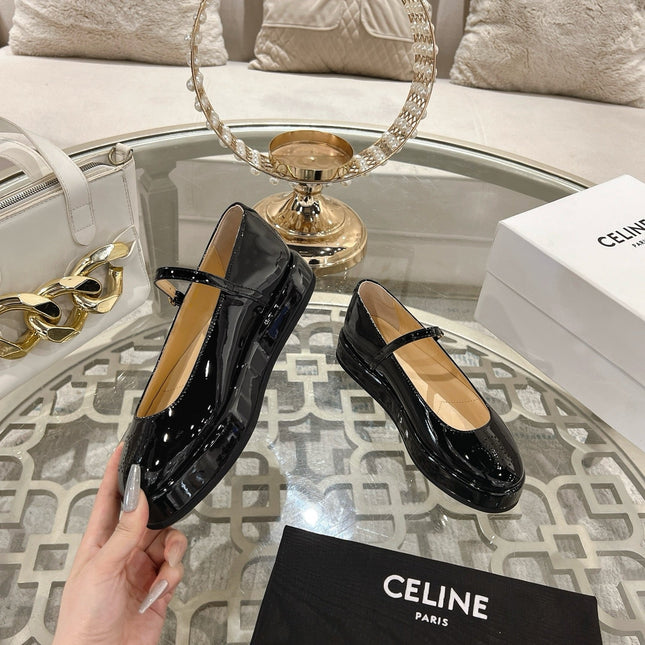 CLARA WEDGE MARY-JANE BALLERINA IN BLACK PATENT CALFSKIN