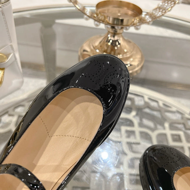 CLARA WEDGE MARY-JANE BALLERINA IN BLACK PATENT CALFSKIN