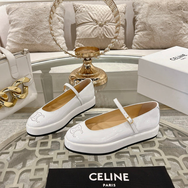 CLARA WEDGE MARY-JANE BALLERINA IN WHITE PATENT CALFSKIN