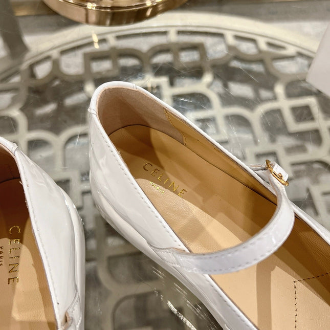 CLARA WEDGE MARY-JANE BALLERINA IN WHITE PATENT CALFSKIN