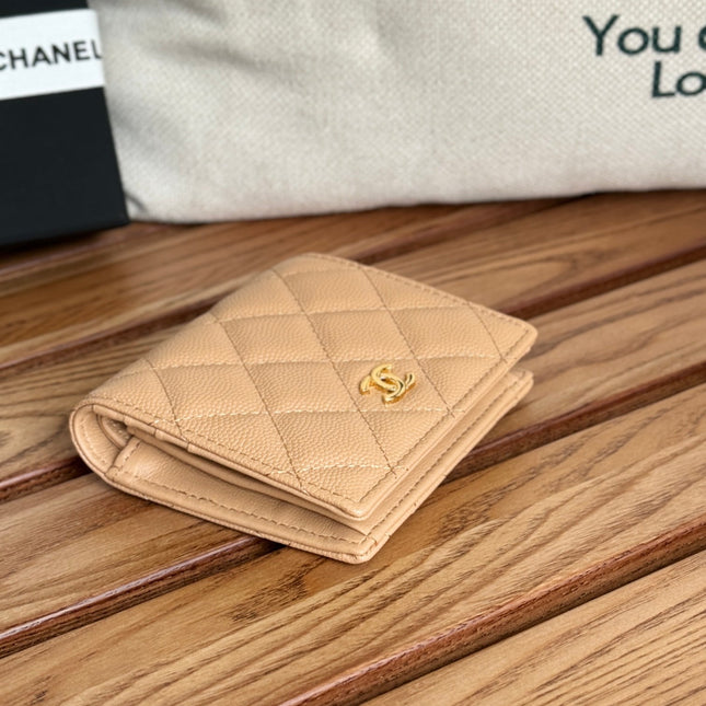 SMALL FLAP WALLET 12 IN LIGHT BROWN GRAINED CALFSKIN GOLD-TONE HARDWARE