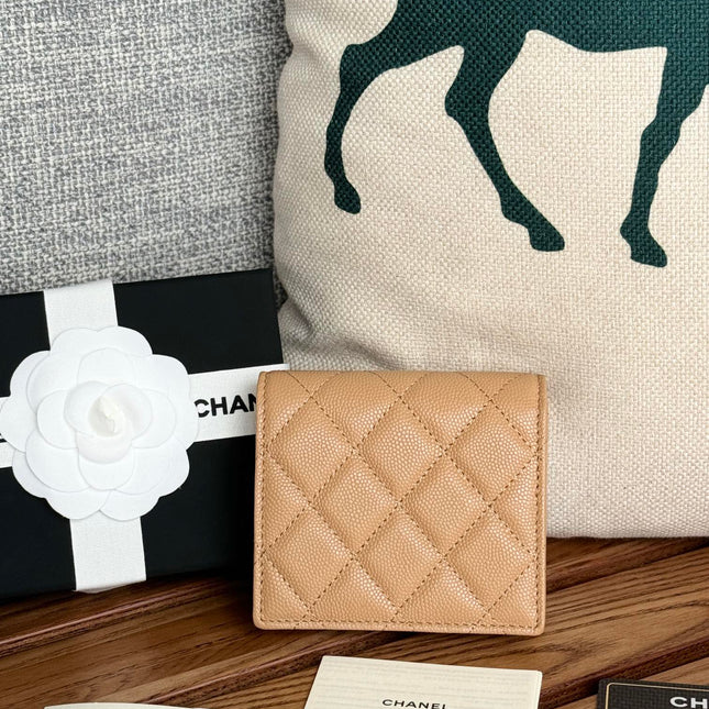 SMALL FLAP WALLET 12 IN LIGHT BROWN GRAINED CALFSKIN GOLD-TONE HARDWARE