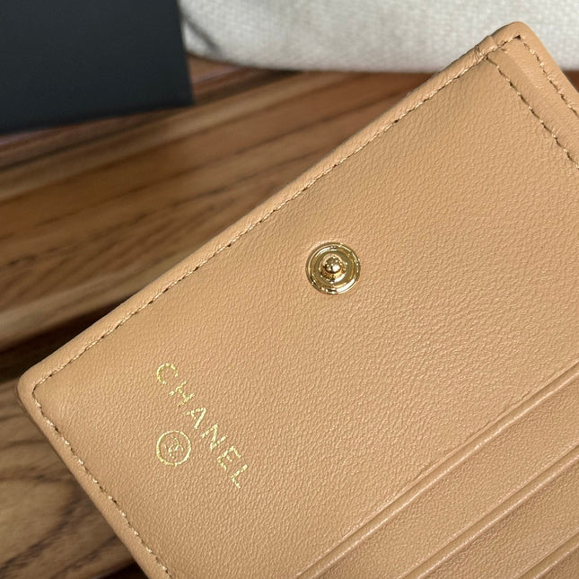 SMALL FLAP WALLET 12 IN LIGHT BROWN GRAINED CALFSKIN GOLD-TONE HARDWARE