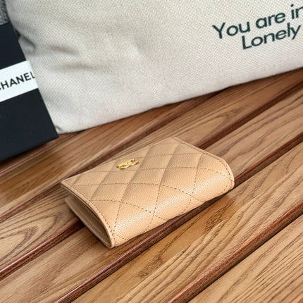 SMALL FLAP WALLET 12 IN LIGHT BROWN GRAINED CALFSKIN GOLD-TONE HARDWARE