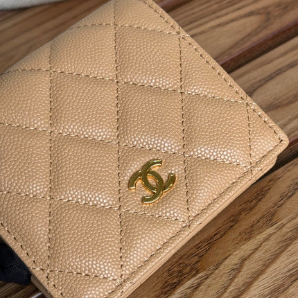 SMALL FLAP WALLET 12 IN LIGHT BROWN GRAINED CALFSKIN GOLD-TONE HARDWARE