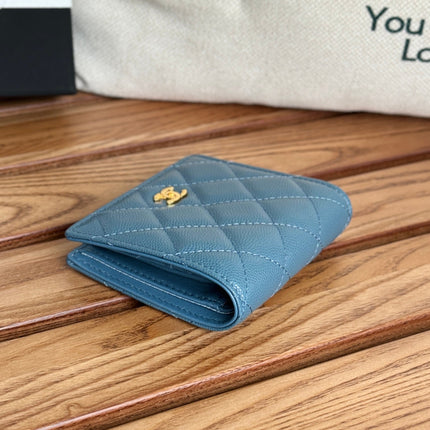 SMALL FLAP WALLET 12 IN NEPAL BLUE GRAINED CALFSKIN GOLD-TONE HARDWARE