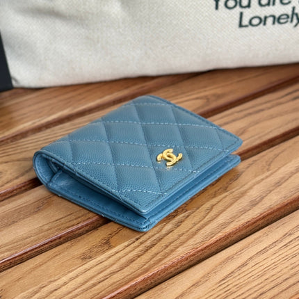 SMALL FLAP WALLET 12 IN NEPAL BLUE GRAINED CALFSKIN GOLD-TONE HARDWARE