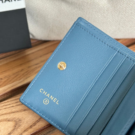 SMALL FLAP WALLET 12 IN NEPAL BLUE GRAINED CALFSKIN GOLD-TONE HARDWARE