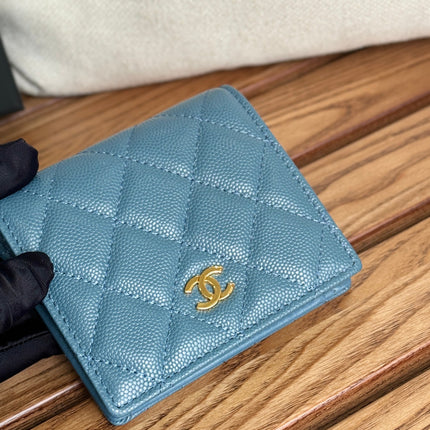 SMALL FLAP WALLET 12 IN NEPAL BLUE GRAINED CALFSKIN GOLD-TONE HARDWARE