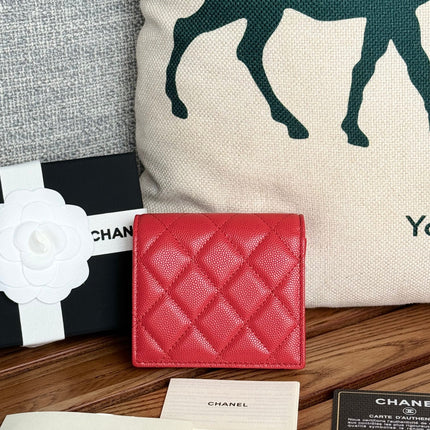 SMALL FLAP WALLET 12 IN RED GRAINED CALFSKIN GOLD-TONE HARDWARE