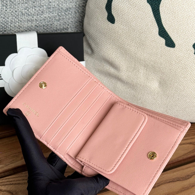 SMALL FLAP WALLET 12 IN TONYS PINK GRAINED CALFSKIN GOLD-TONE HARDWARE