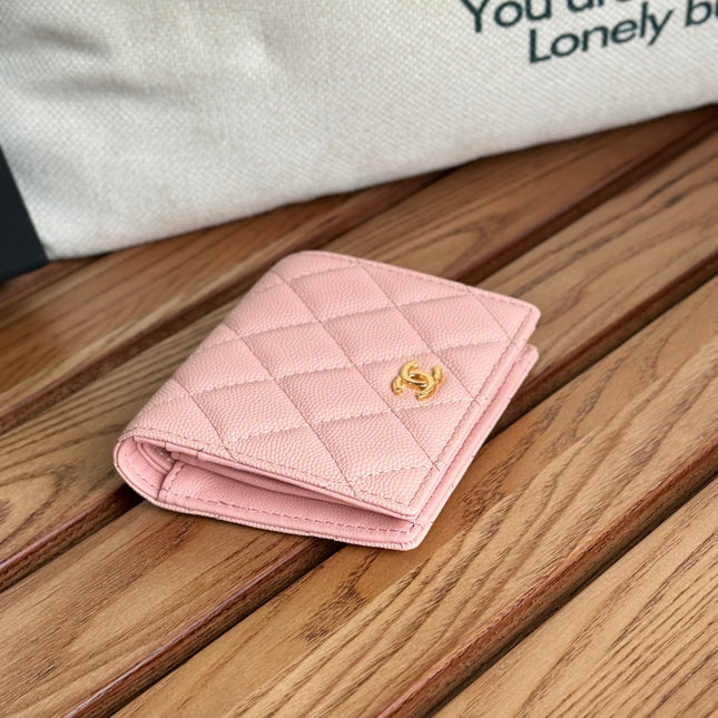 SMALL FLAP WALLET 12 IN TONYS PINK GRAINED CALFSKIN GOLD-TONE HARDWARE