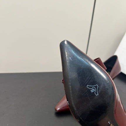 TRIOMPHE POINTED-TOE HIGH PUMPS IN BURGUNDY RED SHINY CALFSKIN