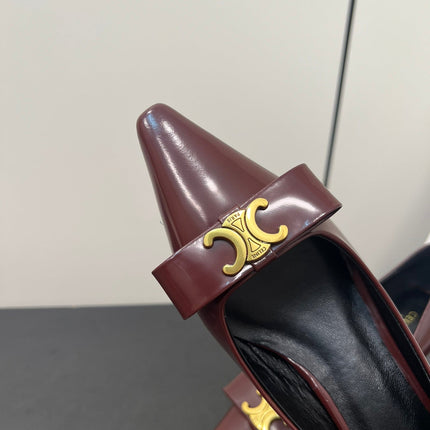 TRIOMPHE POINTED-TOE HIGH PUMPS IN BURGUNDY RED SHINY CALFSKIN