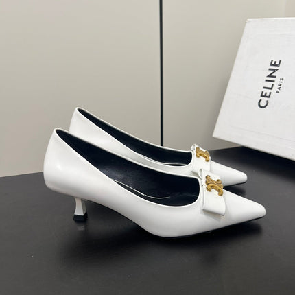 TRIOMPHE POINTED-TOE HIGH PUMPS IN WHITE SHINY CALFSKIN