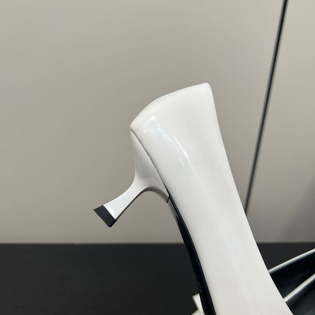 TRIOMPHE POINTED-TOE HIGH PUMPS IN WHITE SHINY CALFSKIN