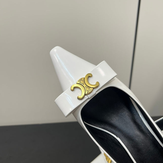 TRIOMPHE POINTED-TOE HIGH PUMPS IN WHITE SHINY CALFSKIN