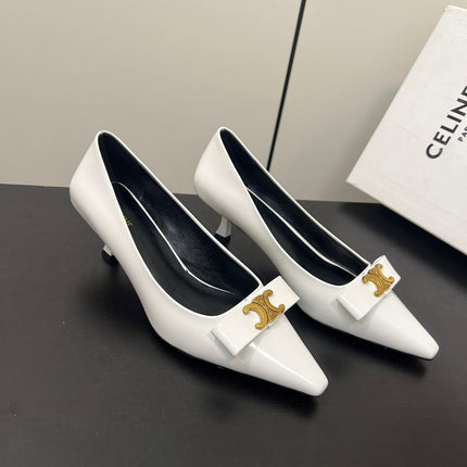 TRIOMPHE POINTED-TOE HIGH PUMPS IN WHITE SHINY CALFSKIN