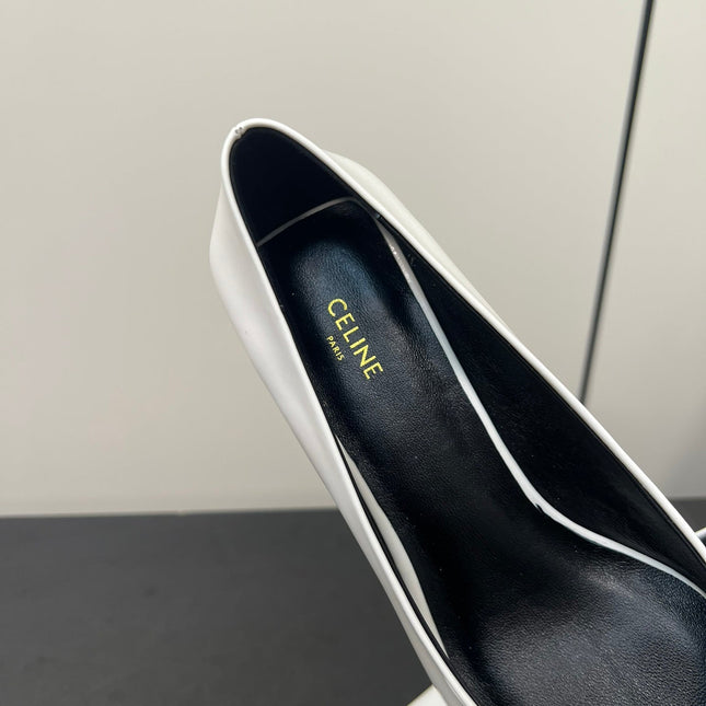 TRIOMPHE POINTED-TOE HIGH PUMPS IN WHITE SHINY CALFSKIN