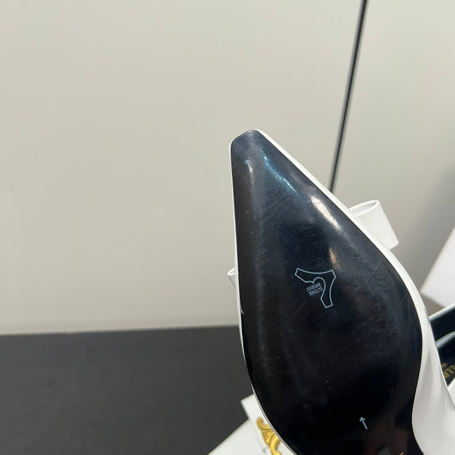 TRIOMPHE POINTED-TOE HIGH PUMPS IN WHITE SHINY CALFSKIN