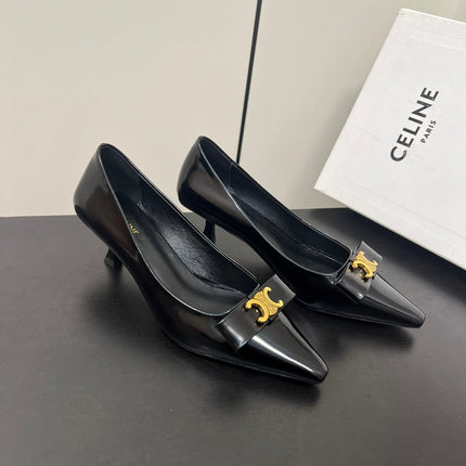 TRIOMPHE POINTED-TOE HIGH PUMPS IN BLACK SHINY CALFSKIN