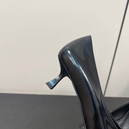 TRIOMPHE POINTED-TOE HIGH PUMPS IN BLACK SHINY CALFSKIN