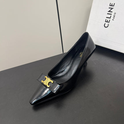 TRIOMPHE POINTED-TOE HIGH PUMPS IN BLACK SHINY CALFSKIN