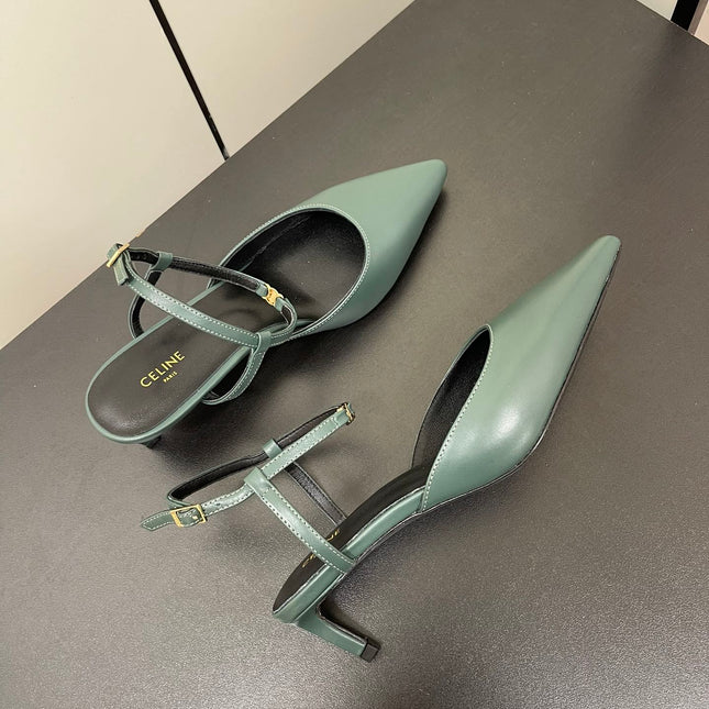 MORRAINE SLINGBACK PUMPS IN TEAL GREEN CALFSKIN