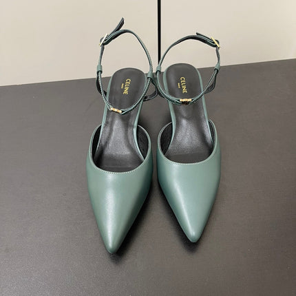 MORRAINE SLINGBACK PUMPS IN TEAL GREEN CALFSKIN