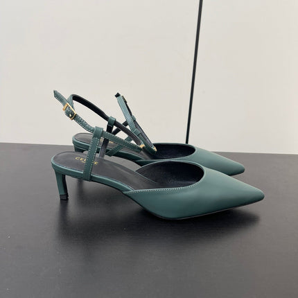 MORRAINE SLINGBACK PUMPS IN TEAL GREEN CALFSKIN