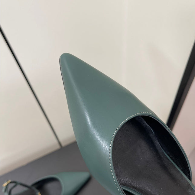 MORRAINE SLINGBACK PUMPS IN TEAL GREEN CALFSKIN
