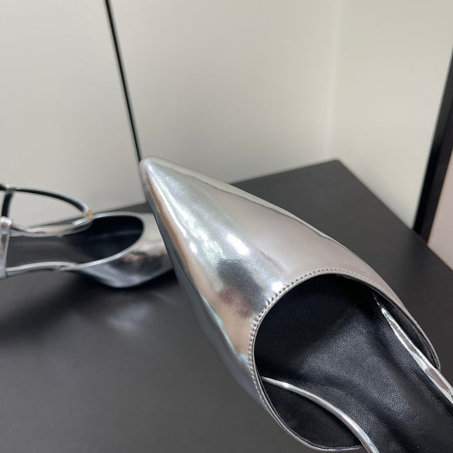 MORRAINE SLINGBACK PUMPS IN SILVER CALFSKIN