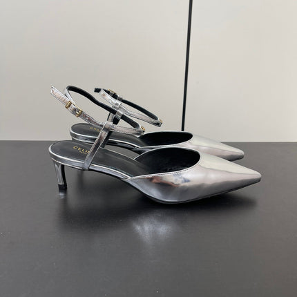 MORRAINE SLINGBACK PUMPS IN SILVER CALFSKIN