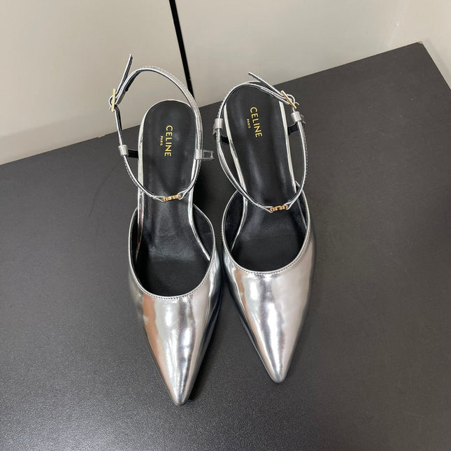 MORRAINE SLINGBACK PUMPS IN SILVER CALFSKIN