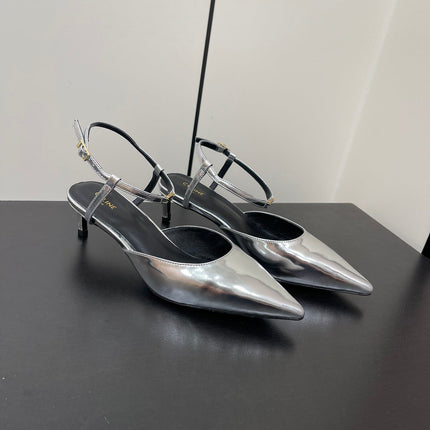 MORRAINE SLINGBACK PUMPS IN SILVER CALFSKIN