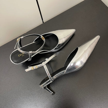 MORRAINE SLINGBACK PUMPS IN SILVER CALFSKIN