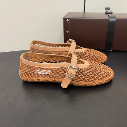 ALAIA BALLET FLATS IN COPPER BROWN MESH FISHNET