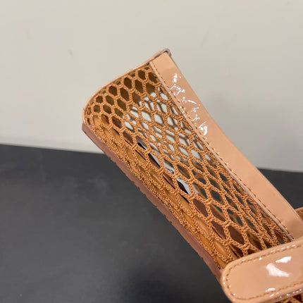 ALAIA BALLET FLATS IN COPPER BROWN MESH FISHNET