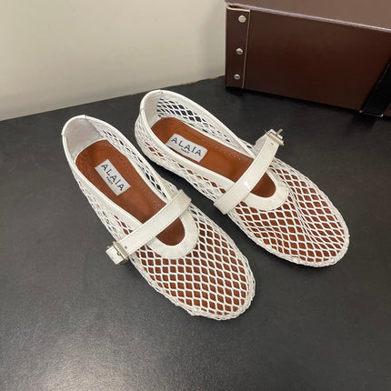 ALAIA BALLET FLATS IN WHITE MESH FISHNET