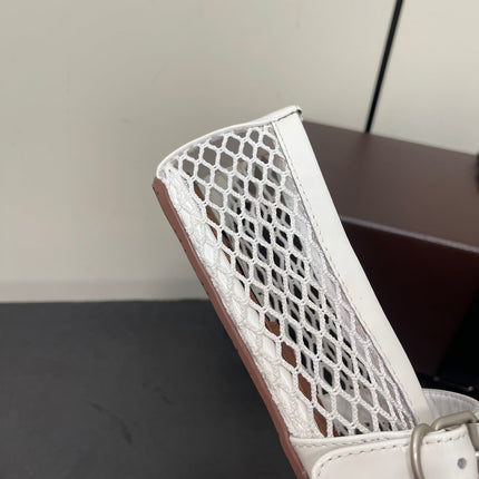 ALAIA BALLET FLATS IN WHITE MESH FISHNET