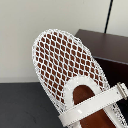 ALAIA BALLET FLATS IN WHITE MESH FISHNET