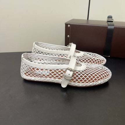 ALAIA BALLET FLATS IN WHITE MESH FISHNET